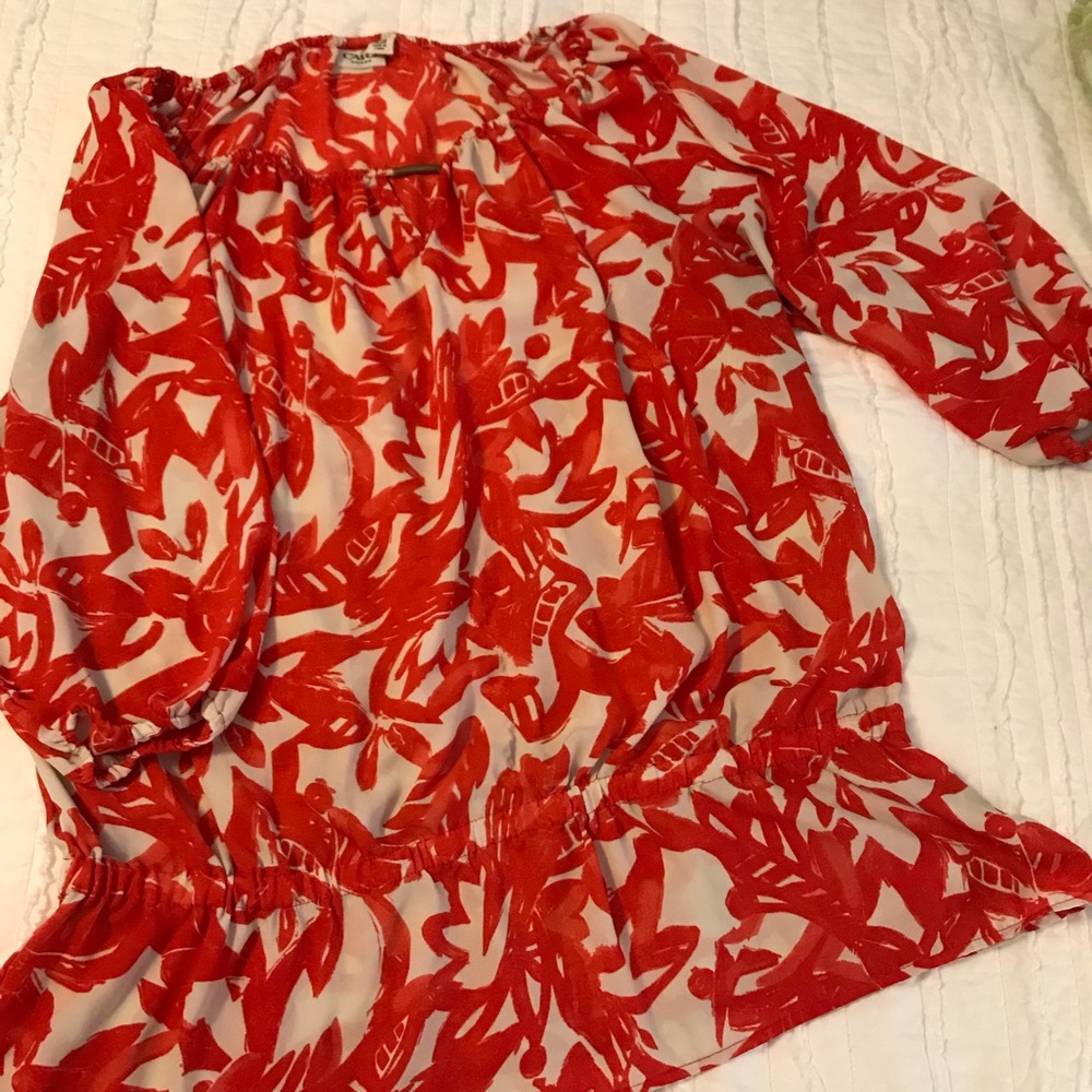 Orange/ cream floral 3/4 sleeve shirt